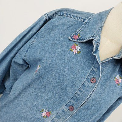 Rosemary & Ivy Embroidered Long Sleeve Button Front Denim Shirt/Jacket XL