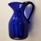 Cobalt Blue Glass Pitcher Heart Shaped Trimmed Rim Handle Vintage Unbranded