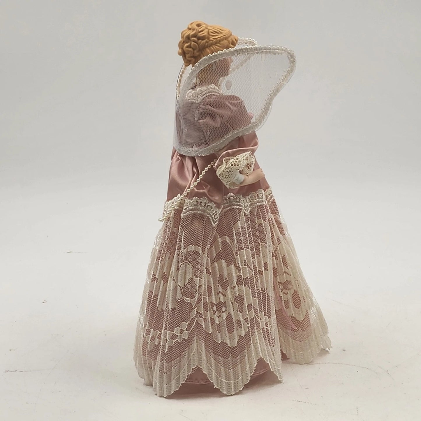 Christmas Tree Top Angel 10.5" Porcelain Head Hands Lace Freestanding Victorian