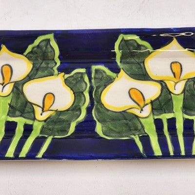 Hand Painted Bread Server Plate 16" Talavera Calla Lilies Mexico Signed Mexico Q