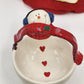 St. Nicholas Square Snowman Basket Candy Dish Button Up with Stocking China 7"