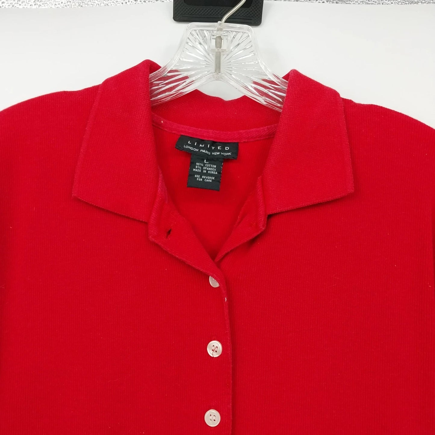 Limited Red Polo Shirt Women Large Cotton Stretch Short Sleeve Button Collar Top