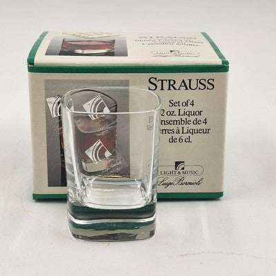Set 4 Strauss Italian Crystal Clear Shot Glass Luigi Bormioli 2 oz Square w Box