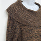 Carol Rose Brown And Black Sweater 3 Button Cowl Neck Size XL Fringe Bottom