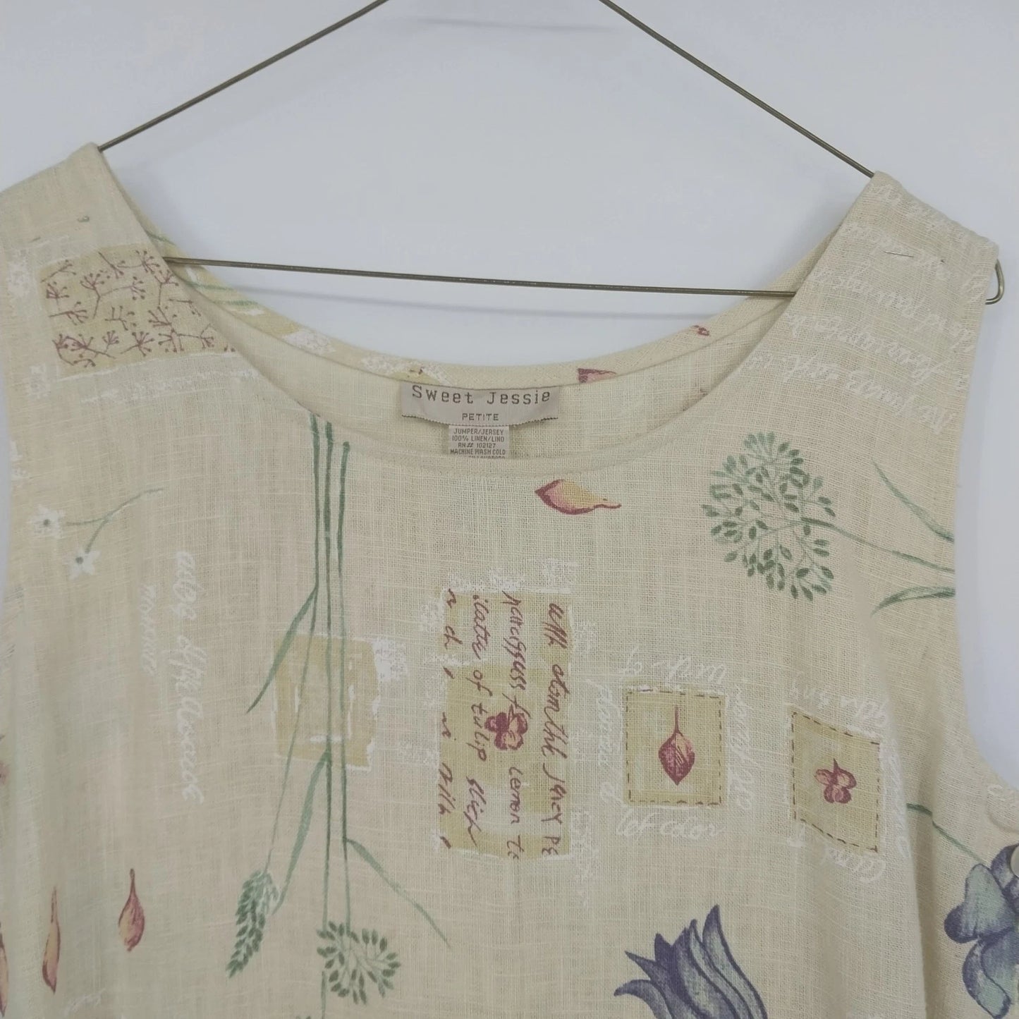 Sweet Jessie Linen Maxi Dress Large Yellow Floral Botanical Sleeveless Petite