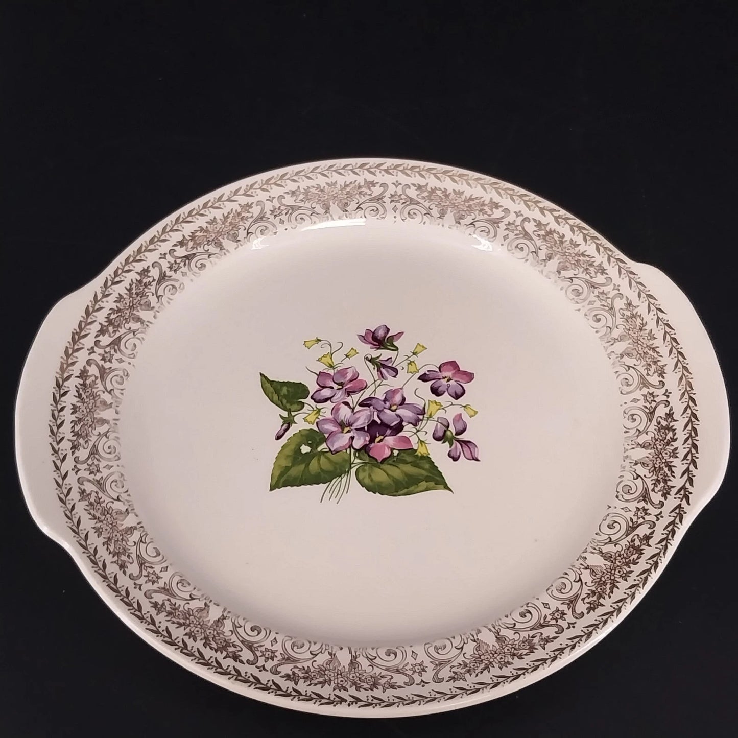 Cunningham & Pickett Springviolet 22K Gold Handled Cake Plate 10.3" Platter Ohio