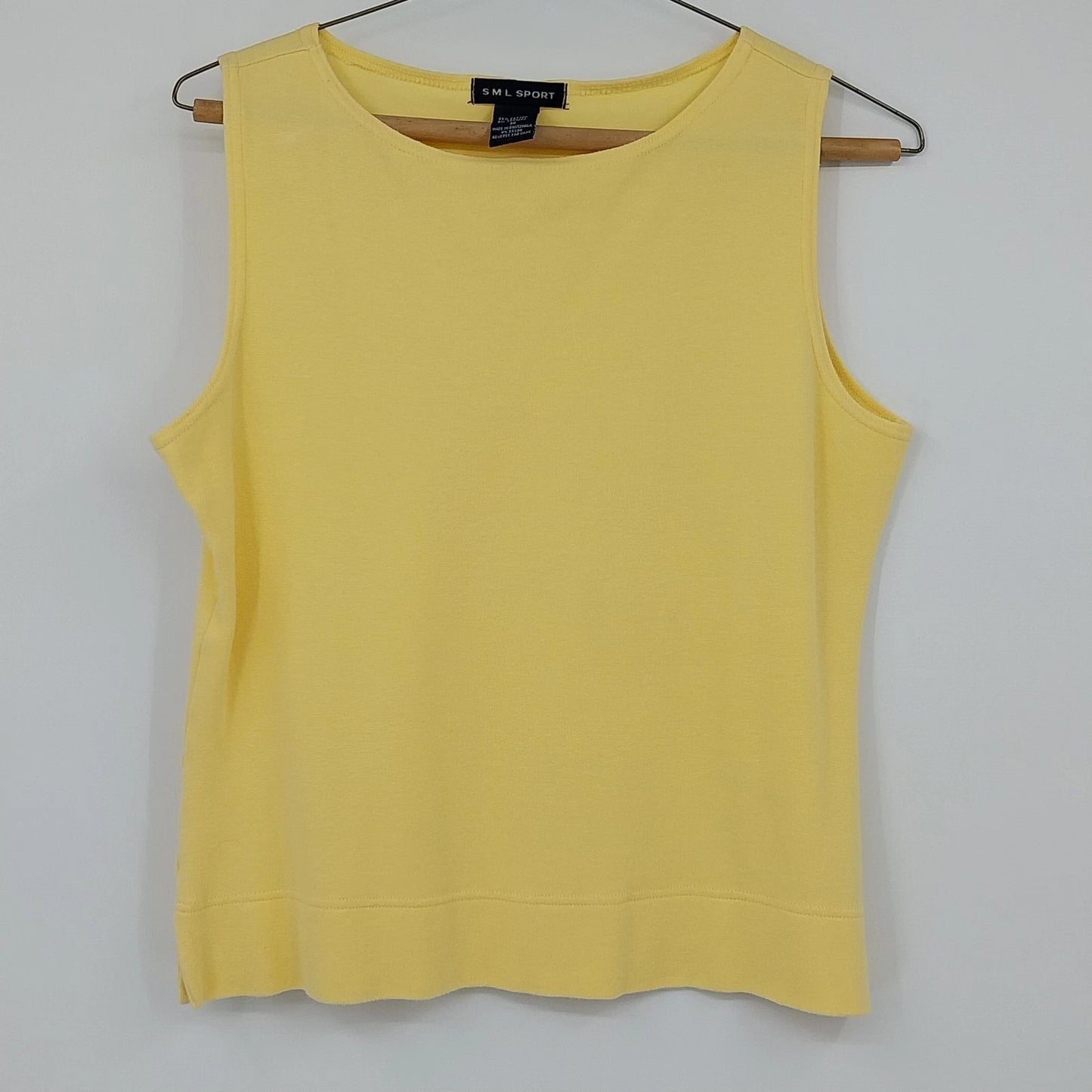 SML Sport Sleeveless Tank Top Women's Medium Solid Yellow Cotton Blend Crew Neck