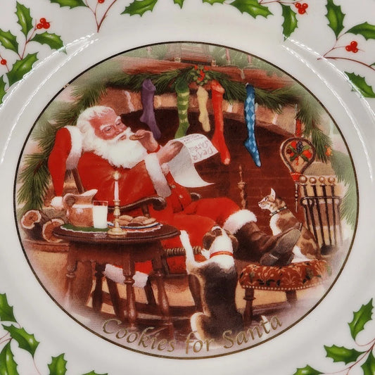 Lenox Holiday Cookie Plate Christmas Cookies for Santa Holly Berry Gold Rim 9.5"