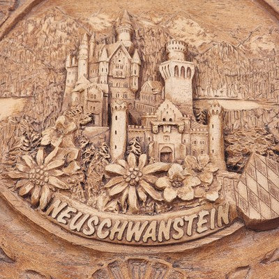 Germany Neuschwanstein Castle Vintage Hand Carved Wood Resin Wall Plate 9.5 "