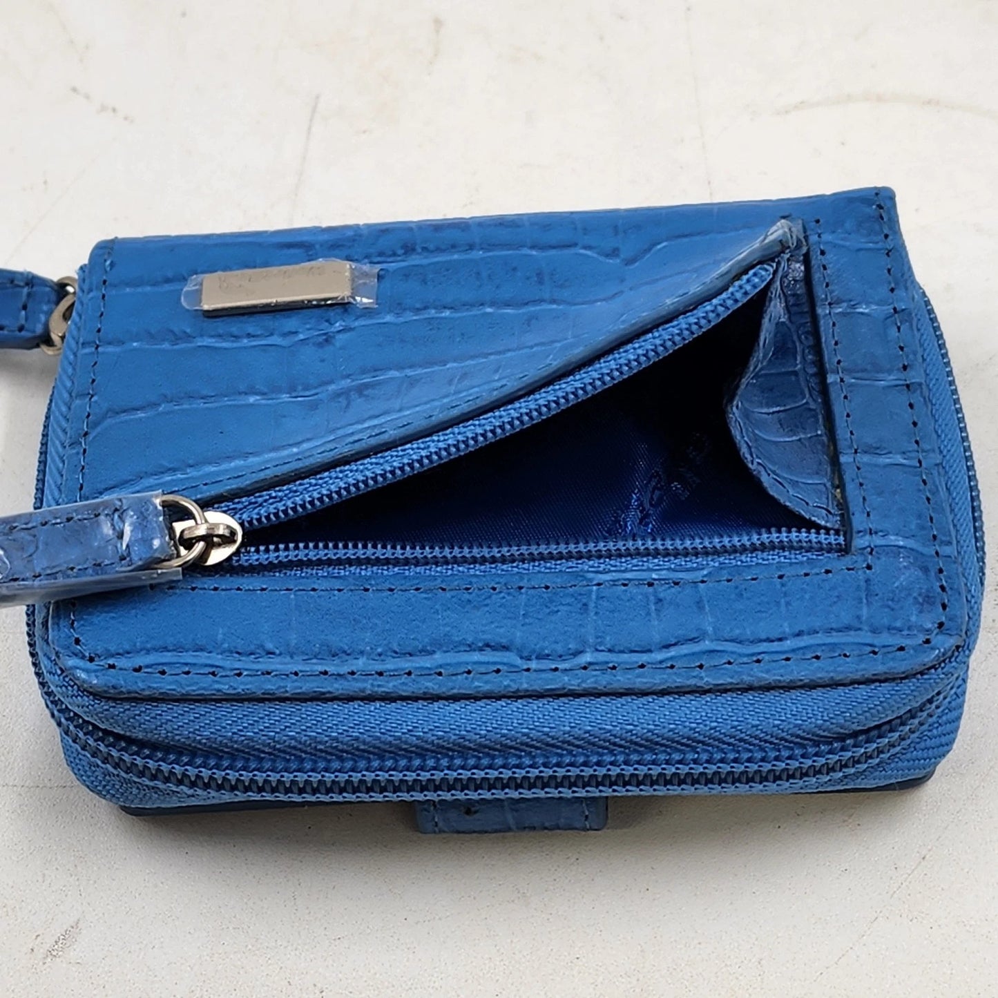 WalletBe Blue Snakeskin Wallet Compact Accordion Zip Credit Card Coin ID Case