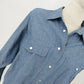 Lizsport Denim Shirt L Pearl Snap Long Sleeve 100% Cotton Blue