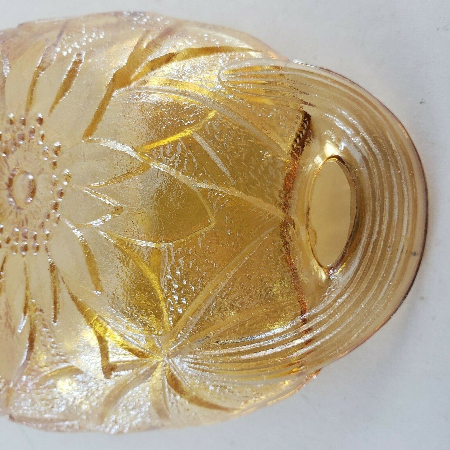 Carnival Glass Relish Dish Oval Flower Daisy Marigold Iridescent Gold 9½" × 4¾"