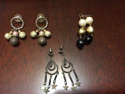 3 pair Costume Jewelry Earrings Frenchhook Pierced Ears Post Silvertone Dangle