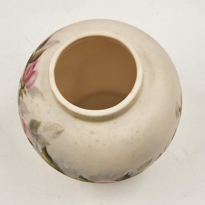 Bisque Porcelain Ginger Jar Pink Green Floral 5.75"x5" Hand Painted