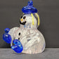 Murano Frosty Type Glass Snowman Bust Paperweight with Arms Blue Hat Mittens 4"h