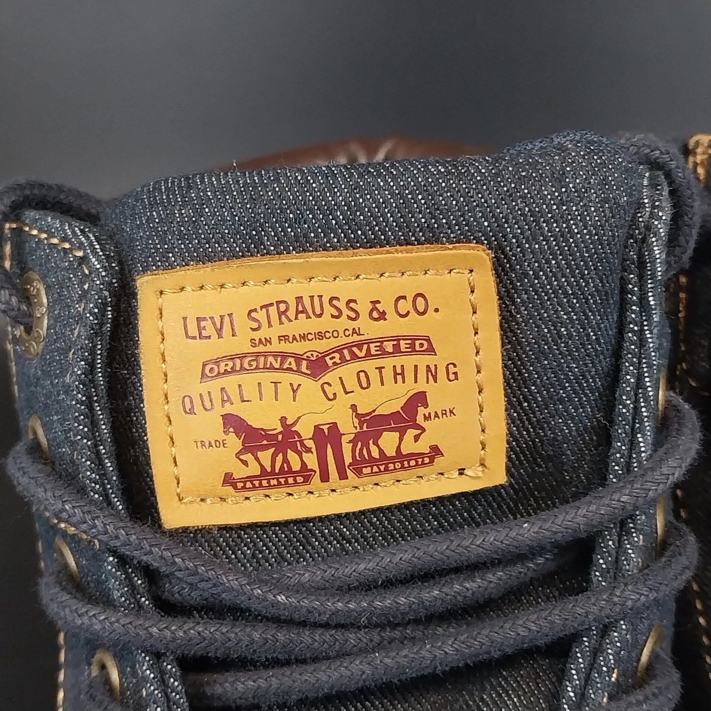 Levi's Solvano Mid Blue Denim Lace Up Ankle Boots Men's 9.5 Brown Padded Collar