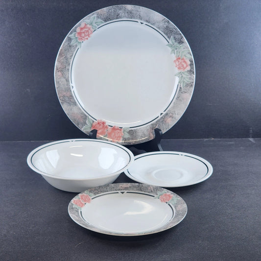 Corelle Occasions Silk and Roses 4pc Place Setting Corning USA Microwavable 1991