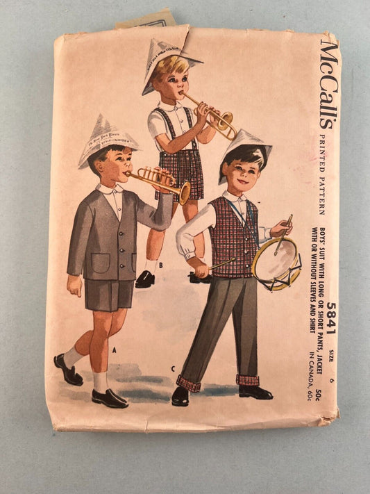 McCall's 5841 Vintage Sewing Pattern '61 Boys Suit w Jacket Pants Shirt Size 6