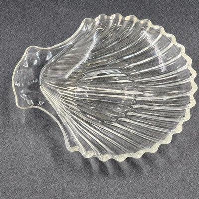 Clamshell Divided Crystal Glass Serving Dish 6"x1" 1950s Vintage