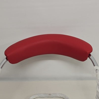 Red Adjustable Height Vinyl Bar Stool with Arms Chrome Footrest Pneumatic NOS