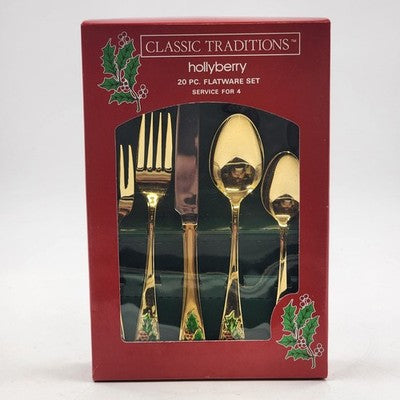20 pc Flatware Set Hollyberry Classic Traditions Service for 4 New JC Penney NOS