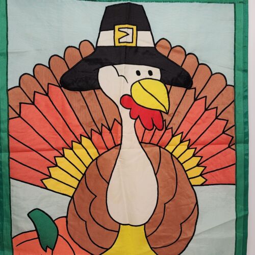 Thanksgiving Turkey Decorative Heavy Nylon Yard Flag 39" x 27" Colorful Sewn