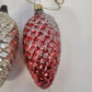 Columbia Glass Pinecone Christmas Ornaments Red Silver Pair 3.5" Missing Cap