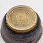 Handmade Pottery Bowl Art Studio Blue Purple Outer Yellow Inner Handled Signed