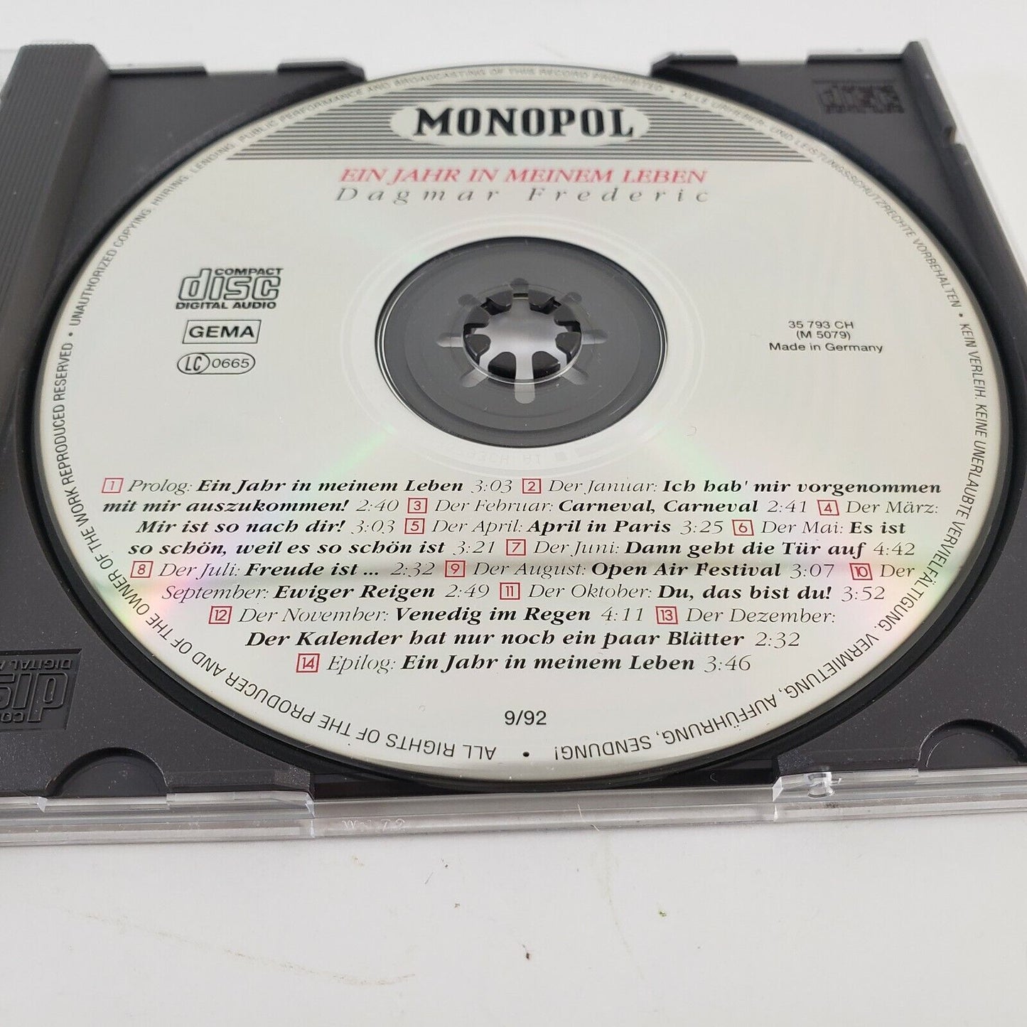 Ein Jahr In Meinem Leben by Dagmar Frederic Music CD Signed by Artist 1992 Pop