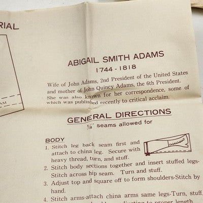 Abigail Adams Bisque Doll Kit Yield House Includes Head Arms Legs and Pattern