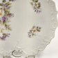 White Porcelain Platter Purple Floral Scalloped Edge Handles 9.5"