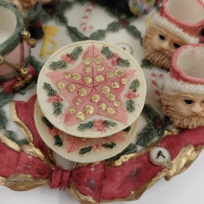 Popular Imports T1261 Mini Tea Set 1994 Christmas Wreath Polystone Resin