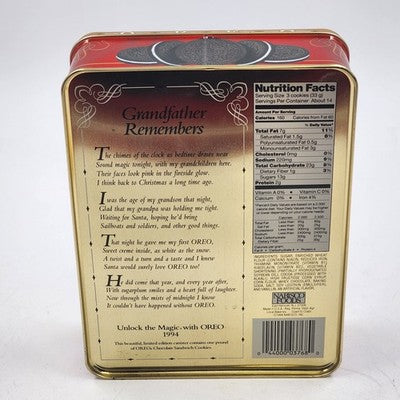 Oreo Cookie Tin 8"x6" 1994 Christmas Unlock The Magic Grandfather Remembers