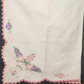 White And Pink Hand Embroidered Linen Tablerunner Vintage With Lace Trim