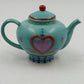Jim Shore Teapot Candle Enesco Heartwood Creek Blue w Red Heart Ceramic Chip Lid