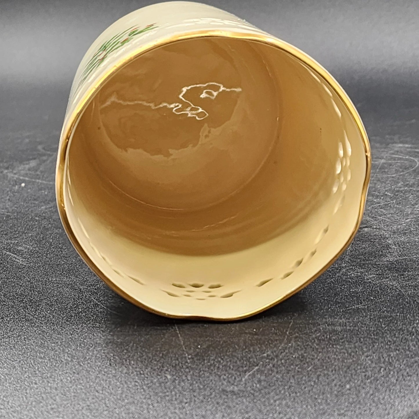 Lenox Pierced Holly Votive Candle Holder Vase Holiday Dimension Ivory Porcelain