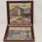 2 Painted Burlap Wall Prints Art Framed Noreaster Fishing Port Heavy into Purple