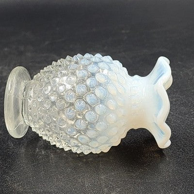 Fenton Moonstone Hobnail Clear White Opalescent Bud Vase 3.75" Ruffle Edge Vtg