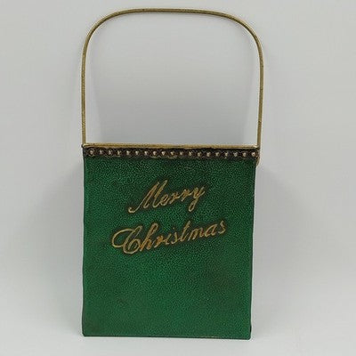 Merry Christmas Metal Box Wedge-Shaped Designed to Hold Christmas Cards 7x3x8"