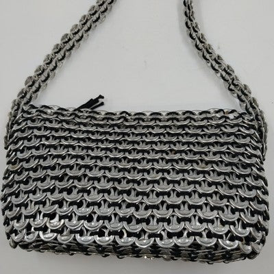 Unique Clutch Purse Shoulder Bag Pop-Top Aluminum Can Tabs Silver Zipper Bag 8"
