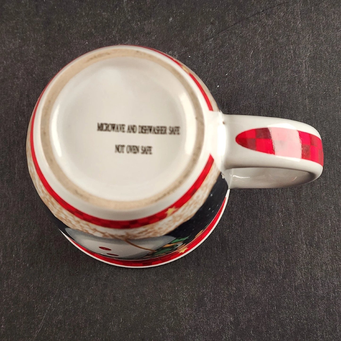 Snowman Ceramic Christmas Mug Night Scene Red Trim Hot Chocolate Cup 4.25" Vtg