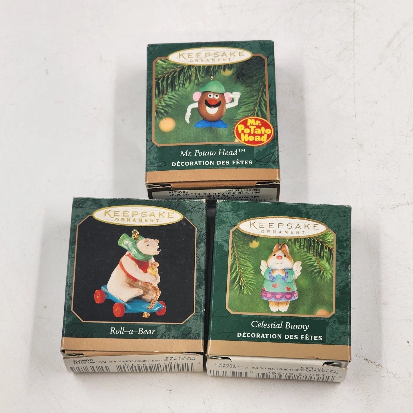 3 Hallmark Keepsake Ornaments 1999–2000 Roll-a-Bear Celestial Bunny Potato Head