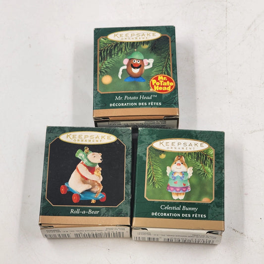 3 Hallmark Keepsake Ornaments 1999–2000 Roll-a-Bear Celestial Bunny Potato Head