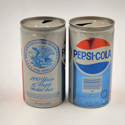 Two Pepsi Pull Tab Empty Cans Vintage 12 oz USA 200 Years of People Living Free