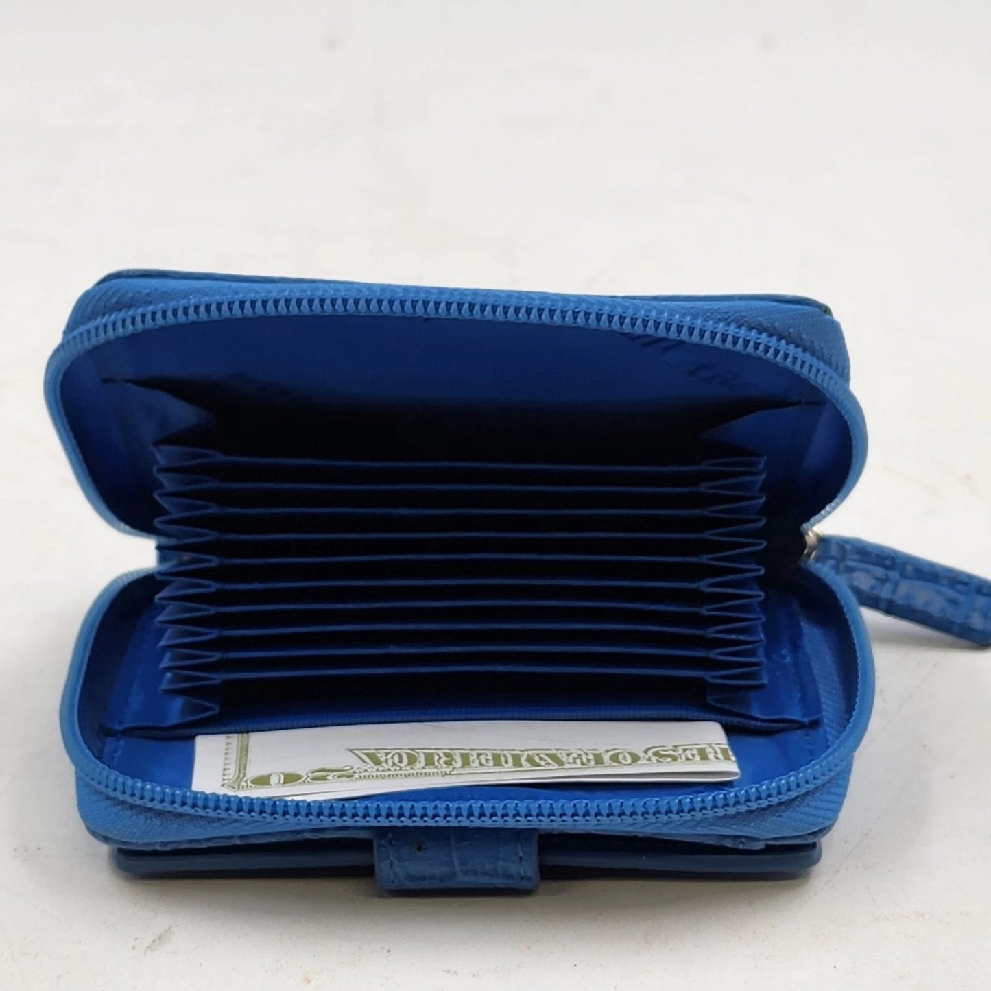 WalletBe Blue Snakeskin Wallet Compact Accordion Zip Credit Card Coin ID Case