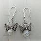 Silver Tone Angel Wing Dangle Earrings Clear Faceted Beads French Hook Jewelry