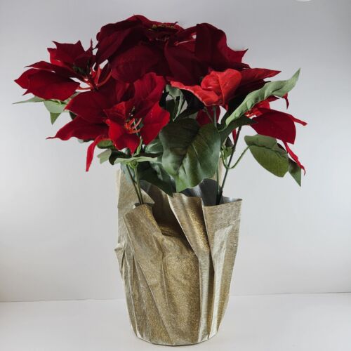 Poinsettia In Pot Artificial Floral Holiday Decor Decoration 18" Christmas Red