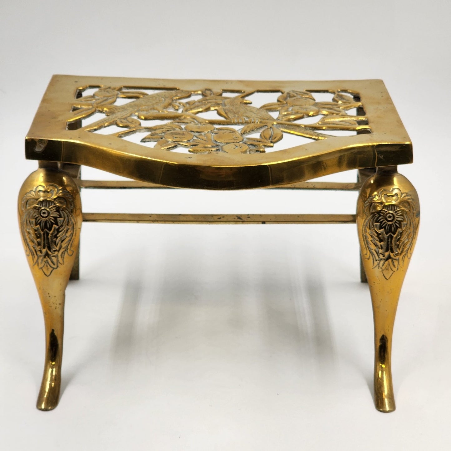 Brass Metal Gold Finish Footrest Fireplace Footman Stool Trivet Pot Warmer Stand