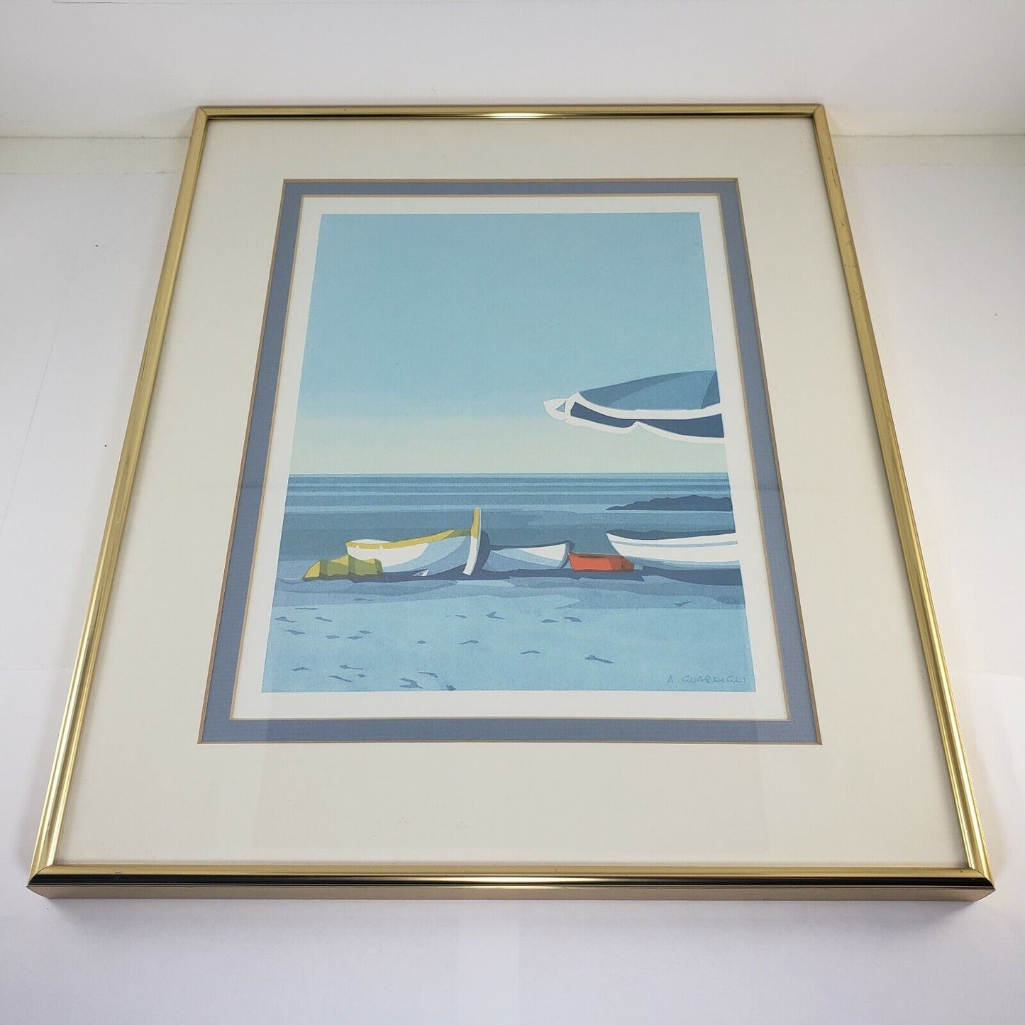 Tropical Ocean View Framed Double Matted Art Print Wall Picture Signed Soft Tone