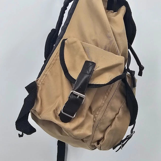 Sierra Club Canvas Rucksack Backpack Tan Cotton Daypack 3 Pocket Hiking Bag Vtg
